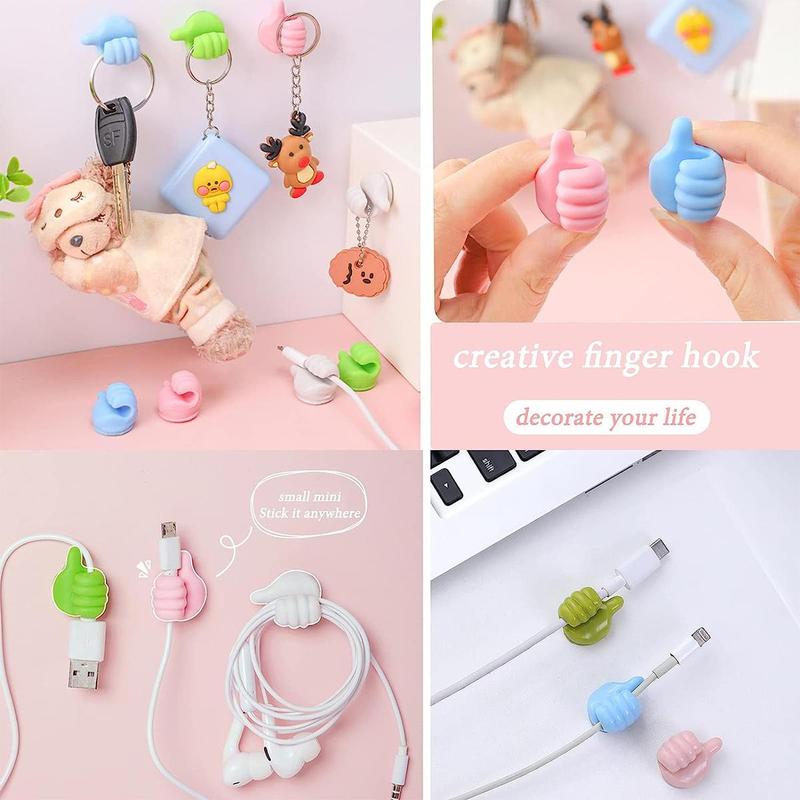 16pcs Set Creative Silicone Thumb-up Shaped Wall Hook, Cartoon Design Self Adhesive Cable Clip, Home Organizers