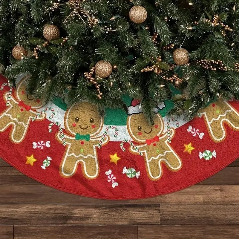 Gingerbread Man Pattern Christmas Tree Skirt, 1 Count Cute Cartoon Christmas Tree Skirt, Holiday Decor for Living Room Home Dining Room Office School