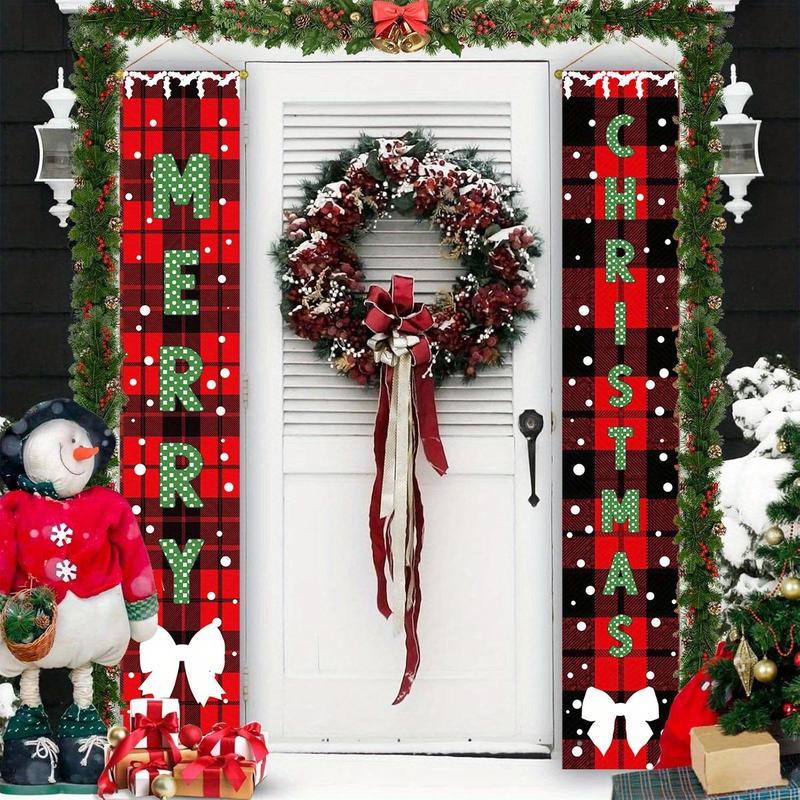 Merry Christmas Door Porch Banner, 1 Pair Letter Pattern Hanging Porch Sign, Creative Christmas New Year Home Wall Front Door Banner