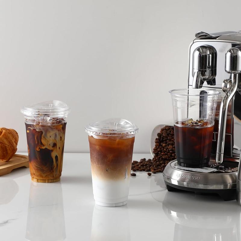 100 Sets 16 oz Crystal Clear Plastic Cups With Sip Lids, Disposable To Go Cups With Sip Through Lids for Iced Coffee, Smoothie, Milkshake, Cold Drinks