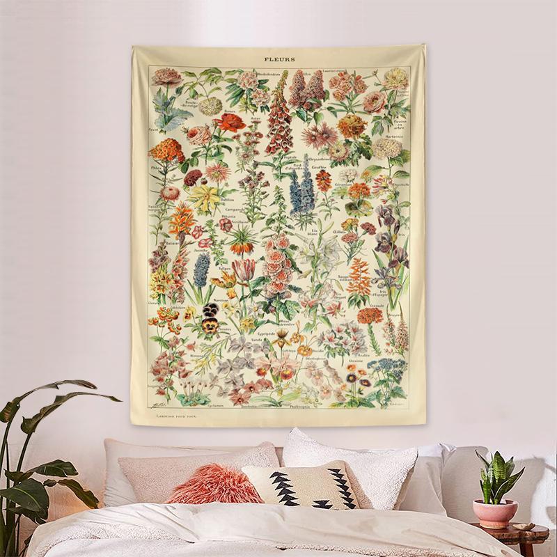 Spring Home Decor Vintage Flower Pattern Print Tapestry, 1 Count Wall Decor For Home Bedroom Living Room Dormitory