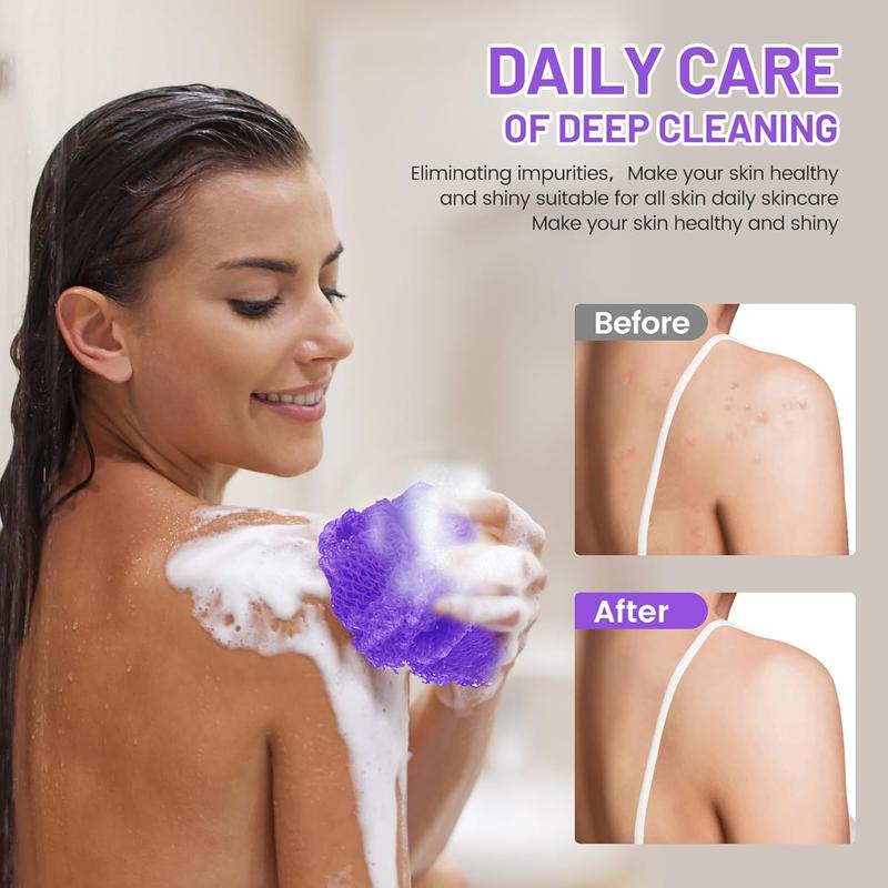 Net Sponge, Authentic   Scrubber for Bath and Shower, Multiple Textures with Gentle Deep  and Rich Lather for All  (Purple)