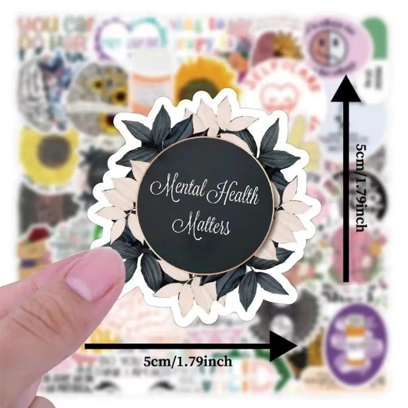 50pcs Mental Health Themed Pattern Stickers, Self-adhesive Waterproof Decorative Stickers, DIY Decals For Water Bottle, Laptop, Phone Case, Scrapbooking, Journal Making