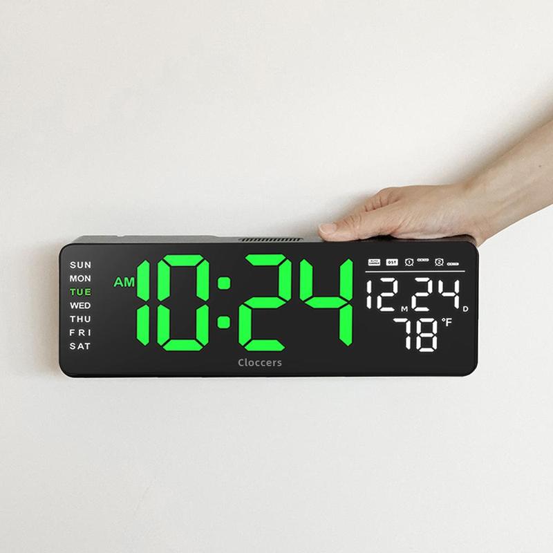 USB & Battery Charging Digital Wall Clock without Battery, 1 Count Remote Control Large Screen Wall Clock with Indoor Temperature Date Week Display, Countdown Digital Timer, Stocking Fillers Gift, Digital Clock