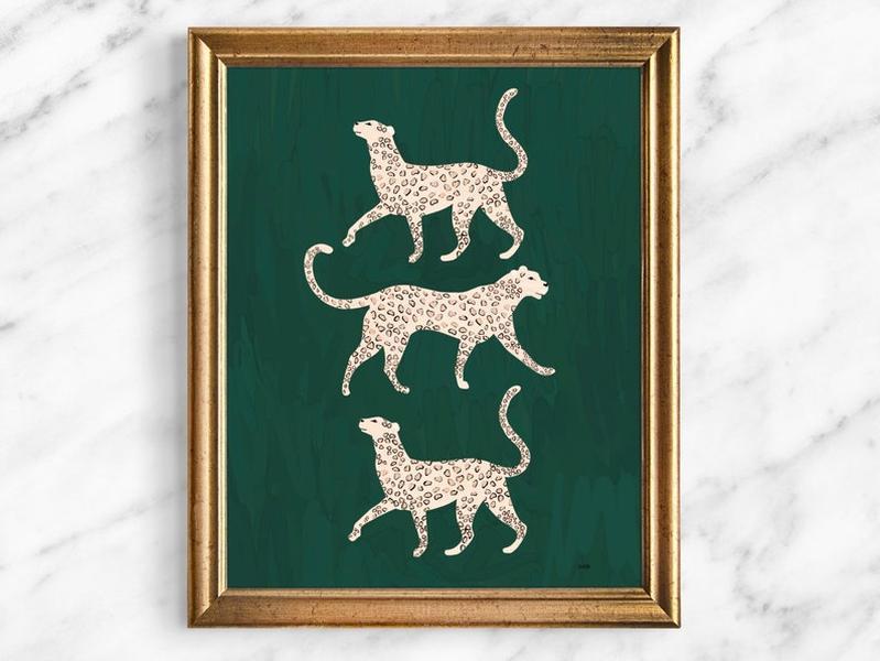 Leopard Giclee Art Print Women Office Decor Children's Bedroom Decor Living Room Wall Art Home Decor Green Interior Design Animal Painting