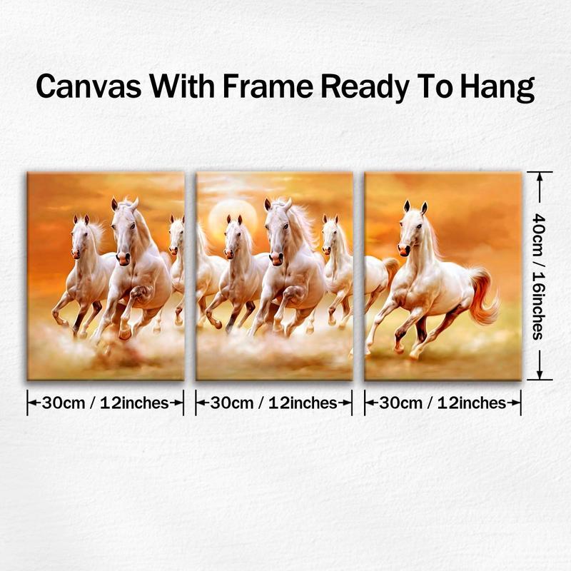 Horse Running Pattern Canvas Painting with Frame, 3 Counts set Modern Animal Art Painting, Canvas Art Wall Art Decor for Home Living Room Bedroom Office, Wall Art Painting Room Decor, Christmas 2024 Ornament, Christmas Gift Ideas, Stocking Stuffers