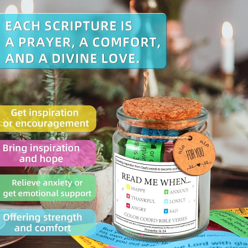 The Hope Jar, Bible Verses Jar For Emotions And Feelings Scripture Jar Color-Coded Bible Verses in a jar Prayer Jar Blessings Jar bible gifts for women Christian Bible Gift (Read Me When)