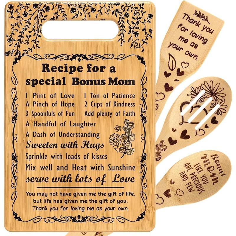 Gifts for Bonus Mom from Daughter Son Dad  Bonus Mom Ever Gifts Christmas Birthday Gifts for Bonus Mom Bonus Mother  Mom Stepmom Kitchen Present  Board Set to My Mom