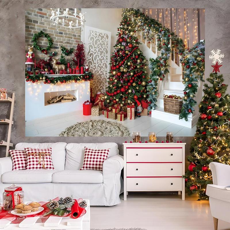 Christmas Tree Pattern Photo Backdrop, 1 Count Holiday Party Decoration Banner, Festive & Party Supplies for Home Living Room Bedroom Kitchen