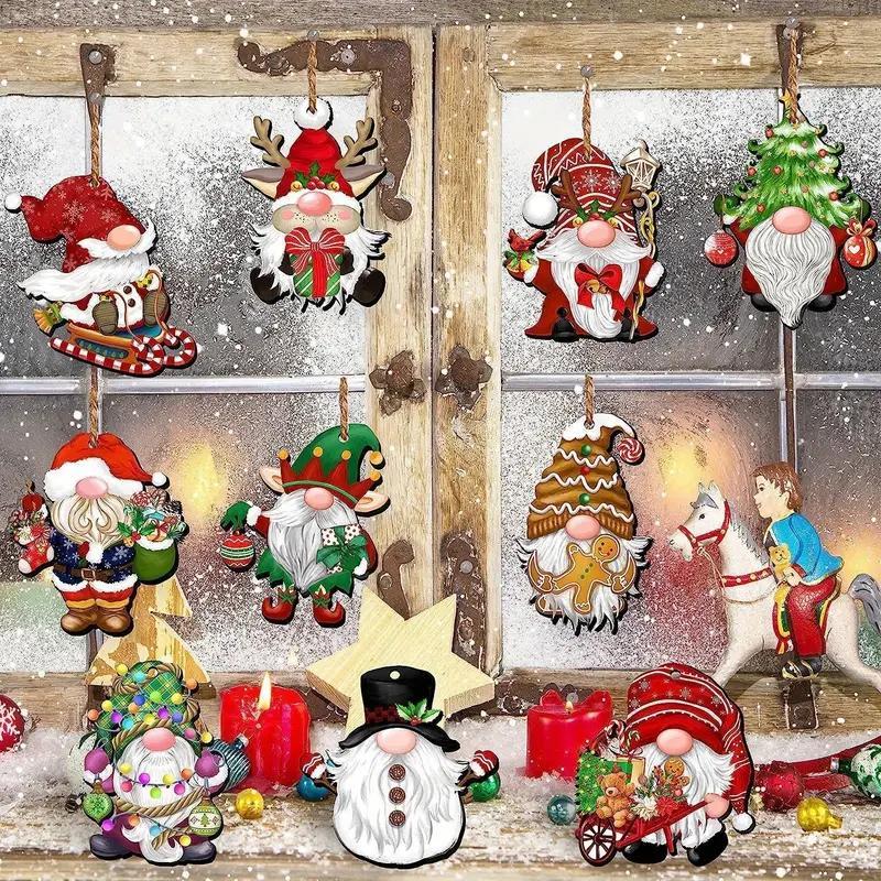 Christmas Dwarf Design Wooden Ornament, 24pcs set Cute Christmas Hanging Decoration, Festive Decorations for Home Party, Party Supplies