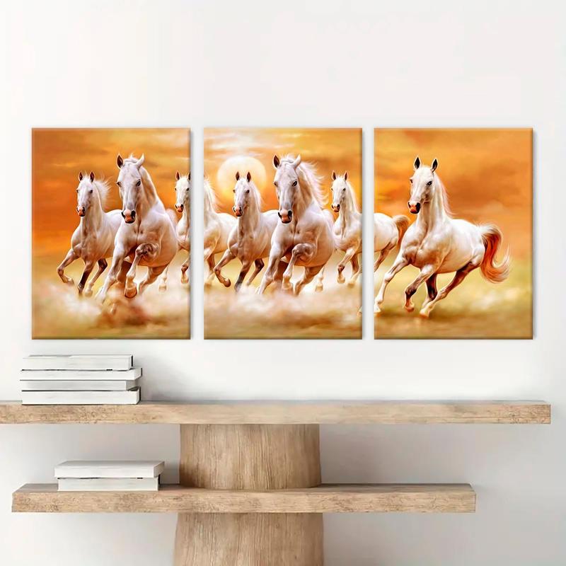 Horse Running Pattern Canvas Painting with Frame, 3 Counts set Modern Animal Art Painting, Canvas Art Wall Art Decor for Home Living Room Bedroom Office, Wall Art Painting Room Decor, Christmas 2024 Ornament, Christmas Gift Ideas, Stocking Stuffers