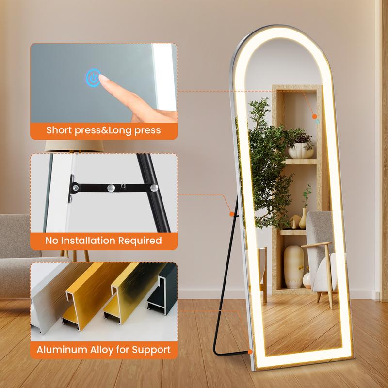 FurniChic Haven LED Lighted Floor Standing Mirror with Stand and Wall Mount-Mirror Durable Glass decorating luxury decorating luxury decorating luxury