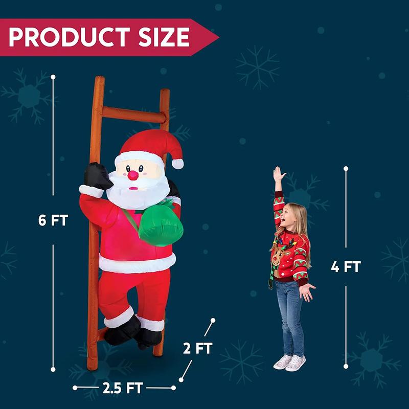 Christmas Gift 6ft Tall LED Inflatable Climbing Santa Decoration