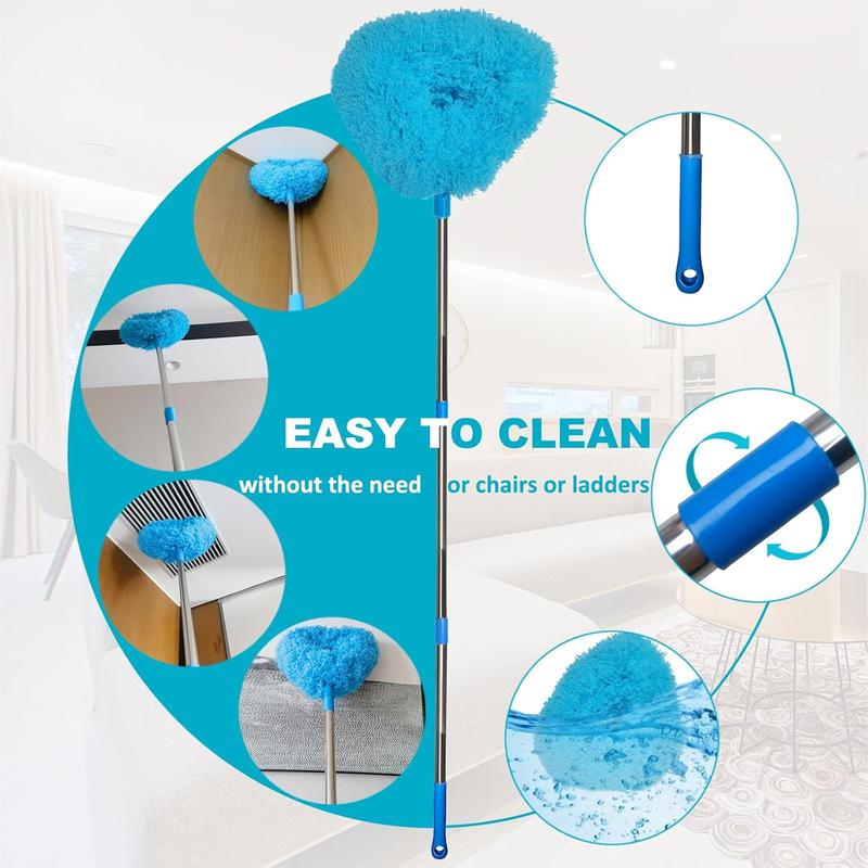 85 Inch Ceiling Fan Cleaner Duster Reusable Microfiber Ceiling Fan Blade Cleaner Removable Duster with Extension Pole for Cleaning Walls Bookshelves Furniture Door Window Top (Light Blue)