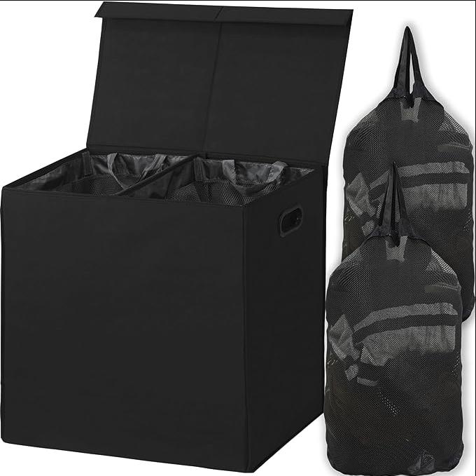 Simple Houseware Double. Laundry Hamper with Lid and Removable Bags, Black Lightweight Organiser