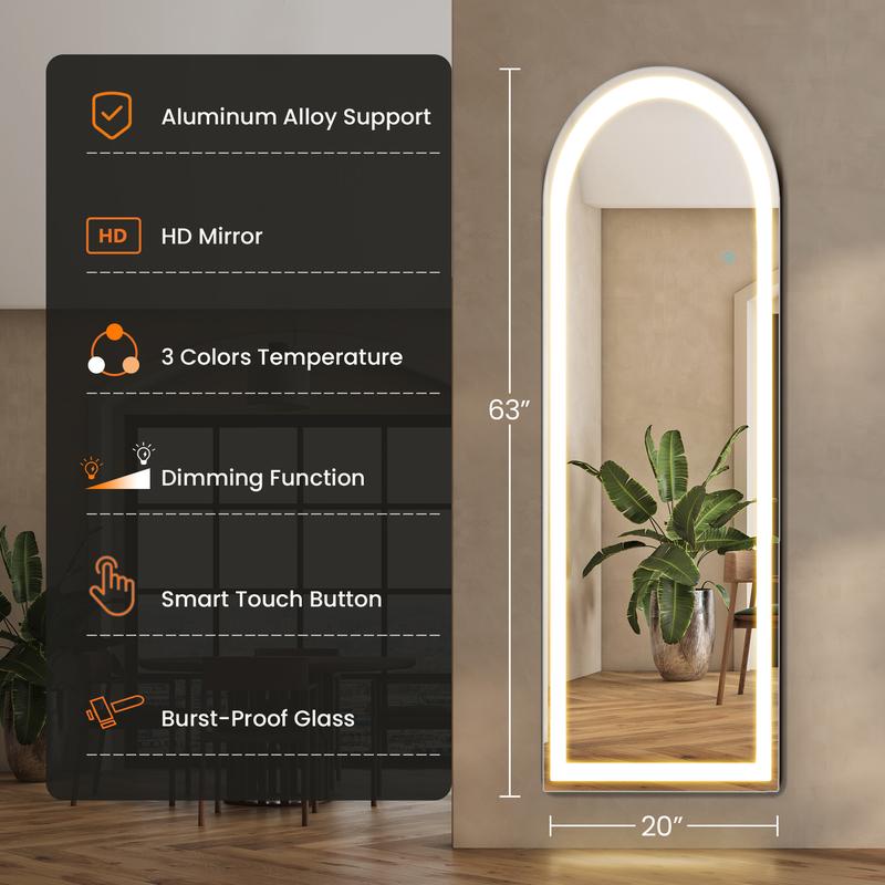 FurniChic Haven LED Lighted Floor Standing Mirror with Stand and Wall Mount-Mirror Durable Glass decorating luxury decorating luxury decorating luxury