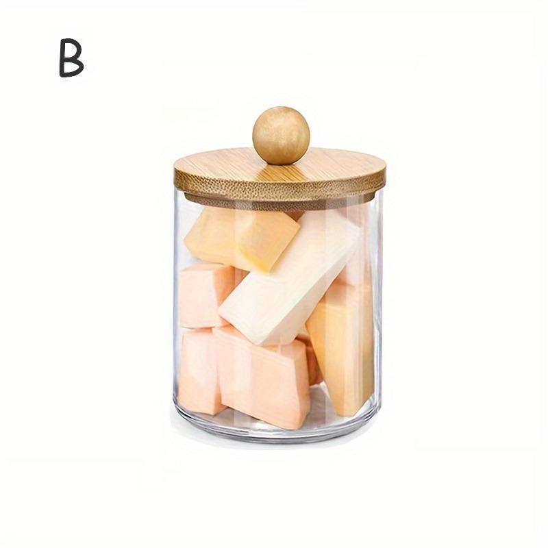 Clear Storage Jar with Wooden Lid, 3 Counts 1 Set Cotton Swab Storage Box, Bathroom Storage Container for Cotton Swab, Cotton Ball, Floss Picks