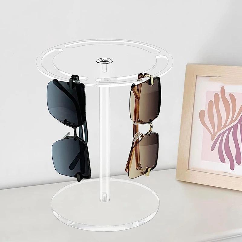 Acrylic Glasses Display Stand without Glasses, 360 Degree Rotating Sunglasses Holder, Desktop Storage Rack for Home Office