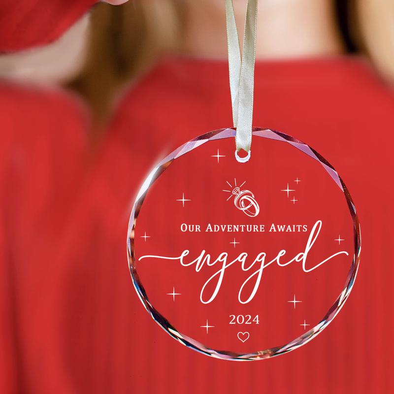 Engagement Gifts for Couples - Gifts for Newly Engaged Couples - Happy Engagement Gifts for Her, Bride, Bride To Be, Friends - Just Engaged Gifts for Her - Engagement Gift - Glass Engagement Ornament