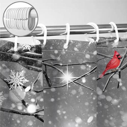 Christmas Snowman Shower, Grey Winter Forest Cardinal Snowflake Xmas Holiday Curtains, Christmas Bathroom Decor with Hooks Waterproof Fabric 72