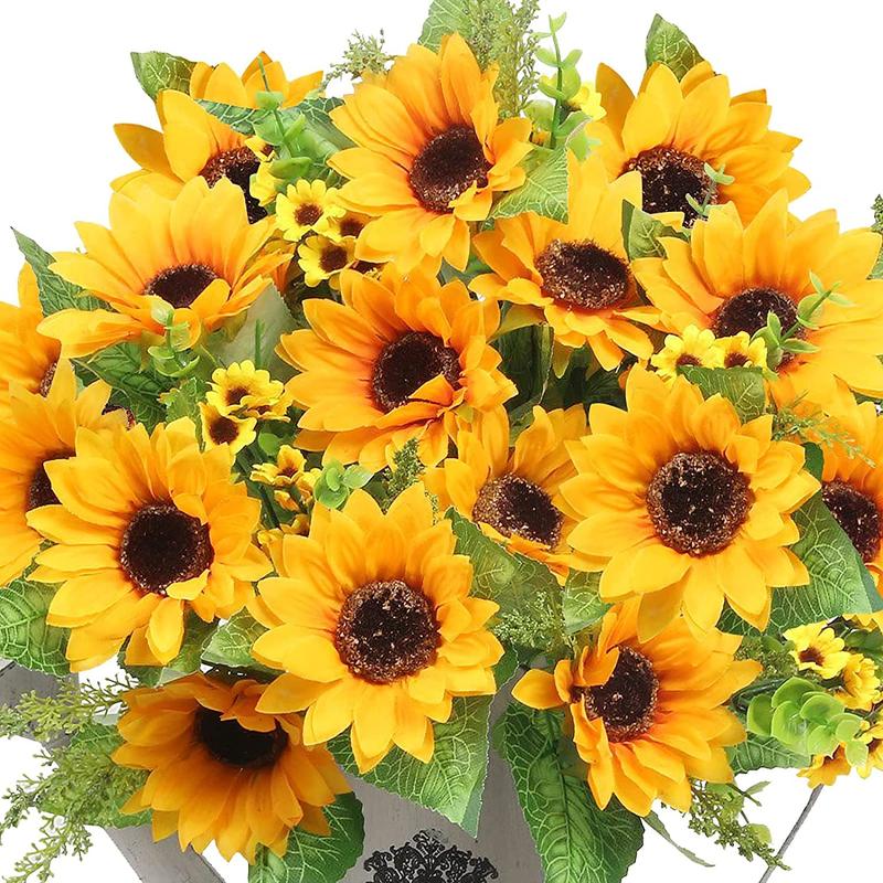 Artificial Sunflower Bouquets,2 Bunches Fake Wildflowers for Baby Shower Home Wedding Spring Decor, Bride Holding Flowers,DIY Garden Craft Art Decor