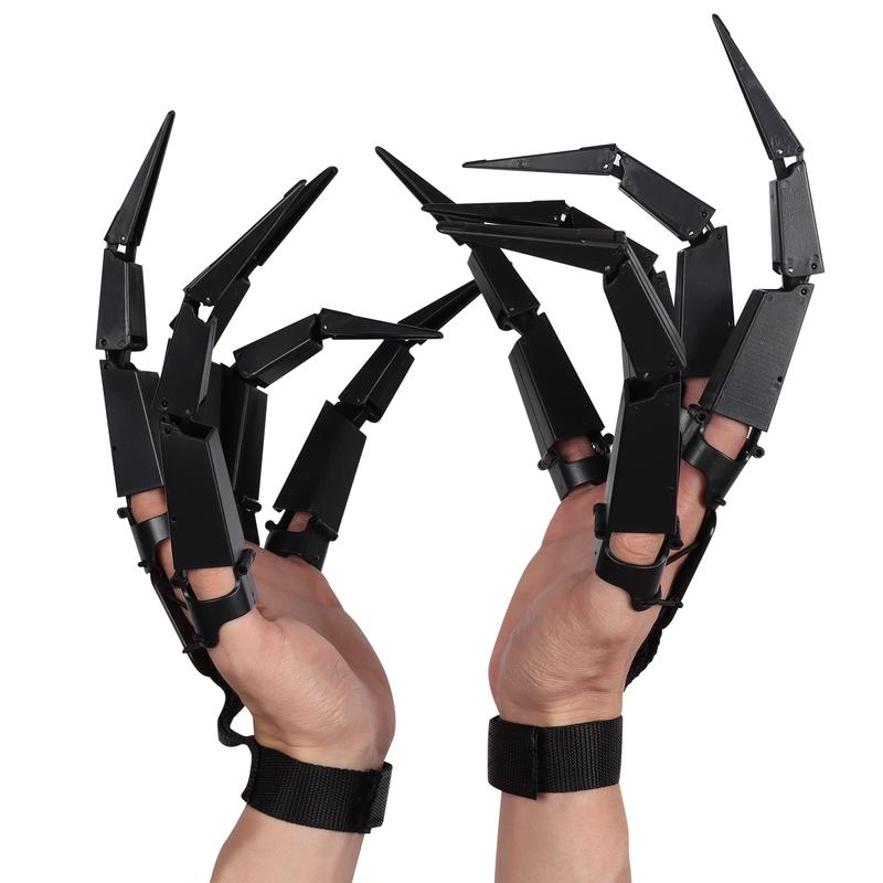 Halloween Articulated Fingers Extensions,1 Pair 3D Printed Flexible Articulated Finger Extensions Skeleton Bone Claw Hand Fits All Finger Sizes,Halloween Cosplay Party Decoration (Black,Left & Right)