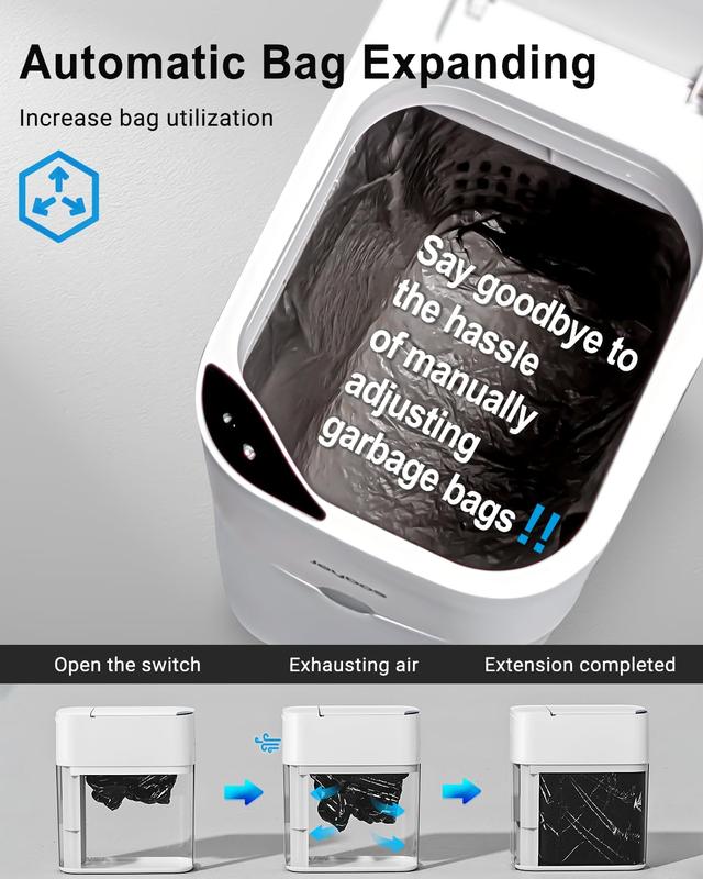 2nd Gen Automatic Trash Can Bathroom Motion Sensor Garbage Can with Soft-Close Lid,3 Gallon Automatic Bag Expanding Trash Bins,White Slim Small Garbage Cans for Narrow Place(Includes 1 Bag Roll)