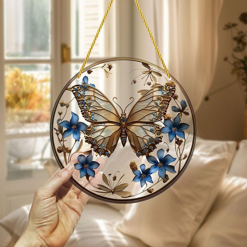 Butterfly Pattern Hanging Decor, 1 Count Exquisite Acrylic Hanging Ornament, Wall Art Decor for Home Office Coffee Shop