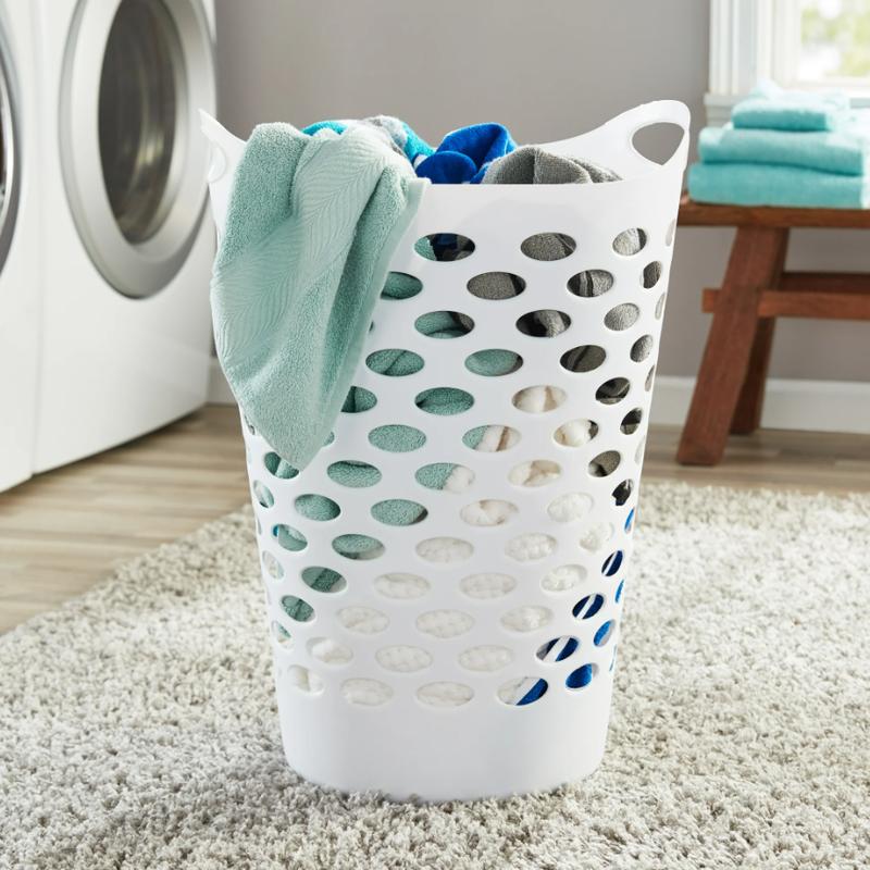 Flexible Plastic White Round Laundry Hamper, 26