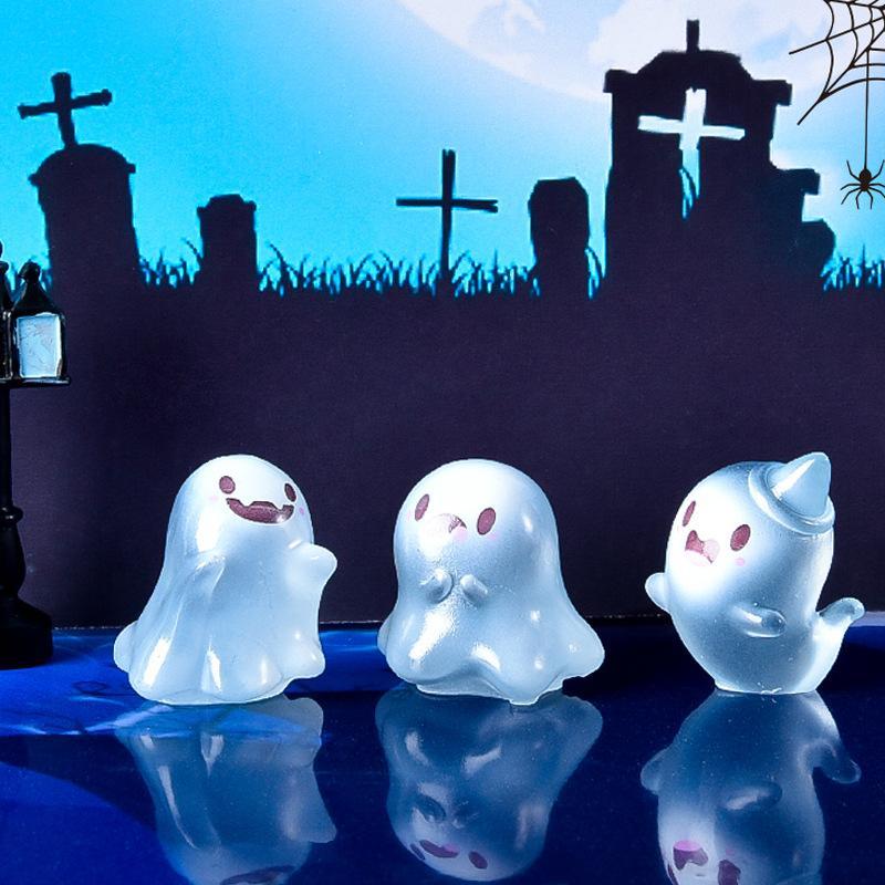 Creative Cute Cartoon Little Ghost Design Resin Ornament, 6 Counts set DIY Mini Resin Craft, Glow in The Dark Home Decor, Cute Decoration for Home & Office