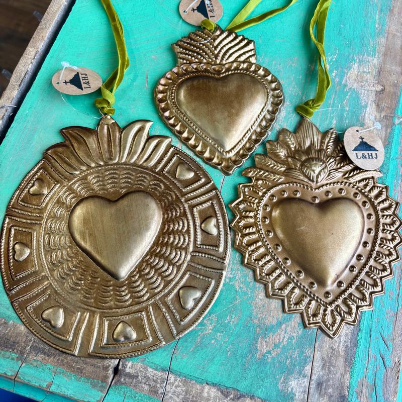 Gold Sacred Heart Tin Ornaments