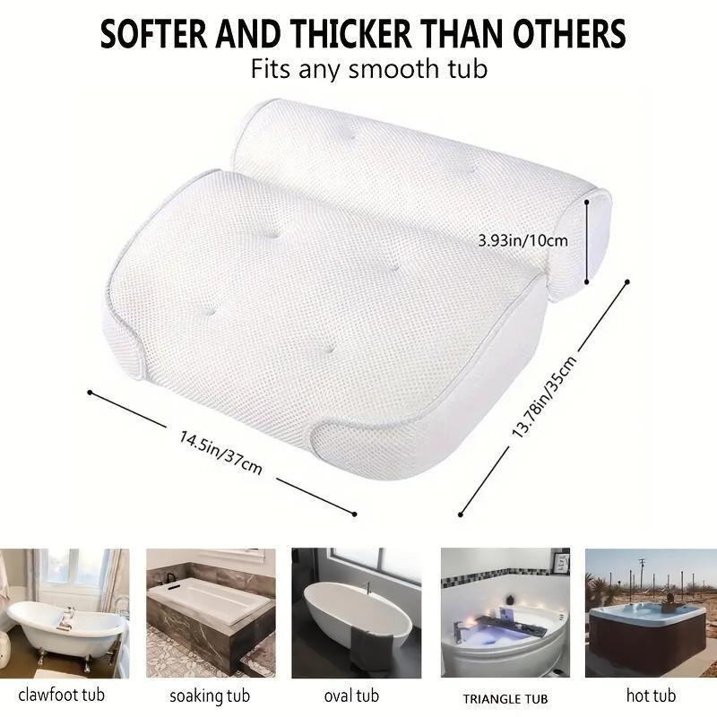 Bathtub Pillow with Anti-slip Suction Cup, 1 Count Bath Pillow for Neck & Back Support, Bathroom Accessories, Bathtub Accessories