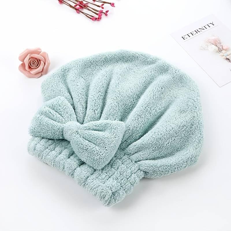 Hair Drying Cap, 2pcs Bow Decor Hair Towel, Solid Color Hair Wrap for Women Girls