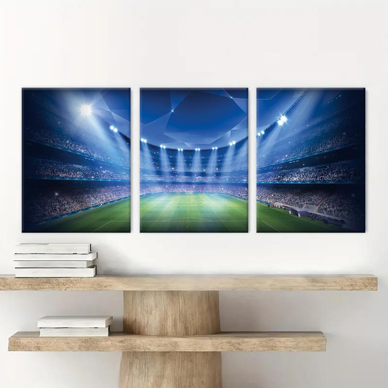 Football Stadium Pattern Canvas Painting with Frame, 3 Counts Modern Wall Art, Wall Decor for Home Living Room Bedroom Office