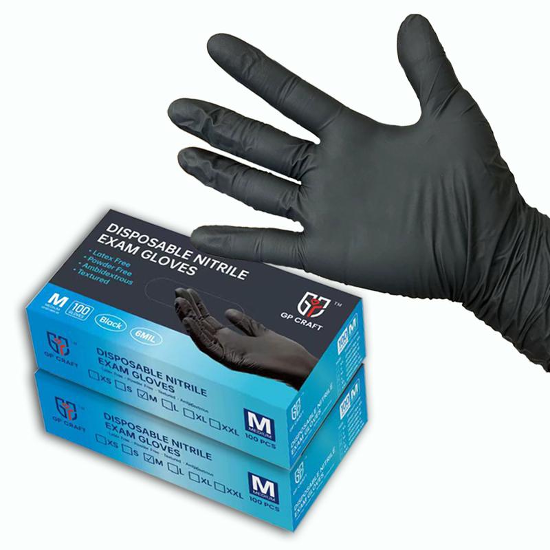 GP Craft Black Nitrile disposable gloves, 6mil, latex-free good elasticity, tear resistant, clean and waterproof  Cleaning and tasks Hand Comfortable