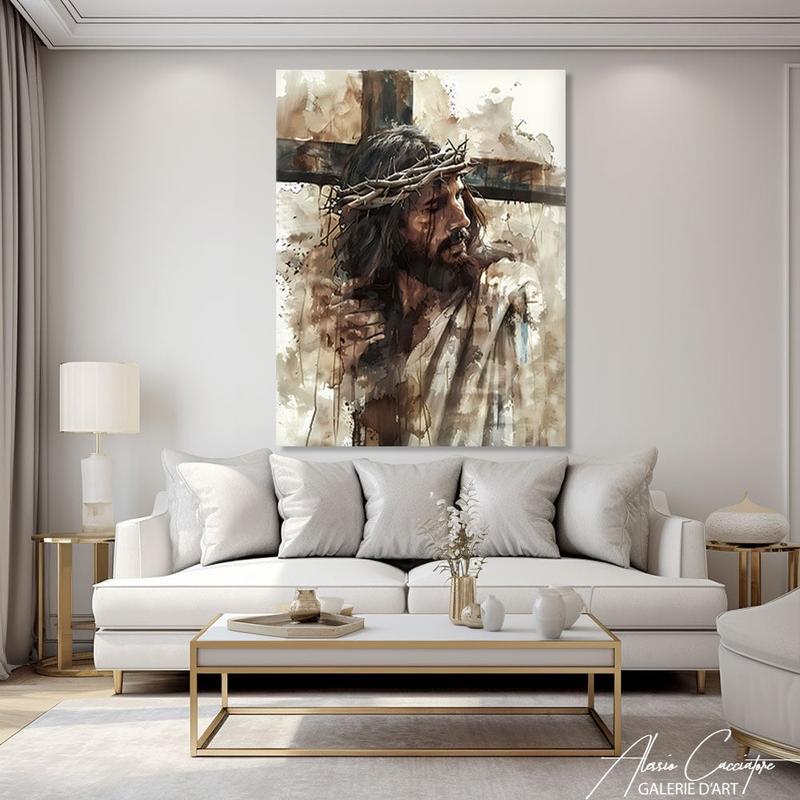 Abstract Christian Art Modern, Large Religious Wall Art Framed, Jesus Painting poster, Christianity Wall Art