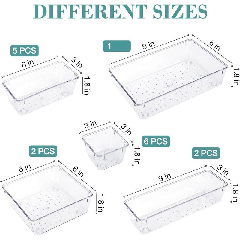 16 Pcs Clear Drawer Organizer, 5 Varied Size Multi-functional Stackable Bedroom Dressing Table Storage Box for Cosmetic Stationery, Desk Accessories, Kitchen and Office Storage Box, Home Decor