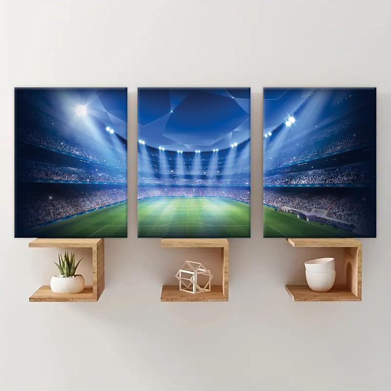 Football Stadium Pattern Canvas Painting with Frame, 3 Counts Modern Wall Art, Wall Decor for Home Living Room Bedroom Office