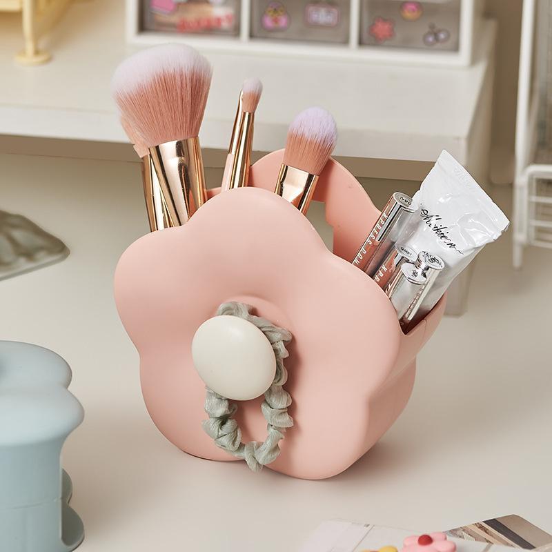 Flower Shaped Makeup Brush Holder, 1 Count Wall Mounted Makeup Brush Storage Box, Desktop Storage Box for Bathroom, Bedroom, Living Room