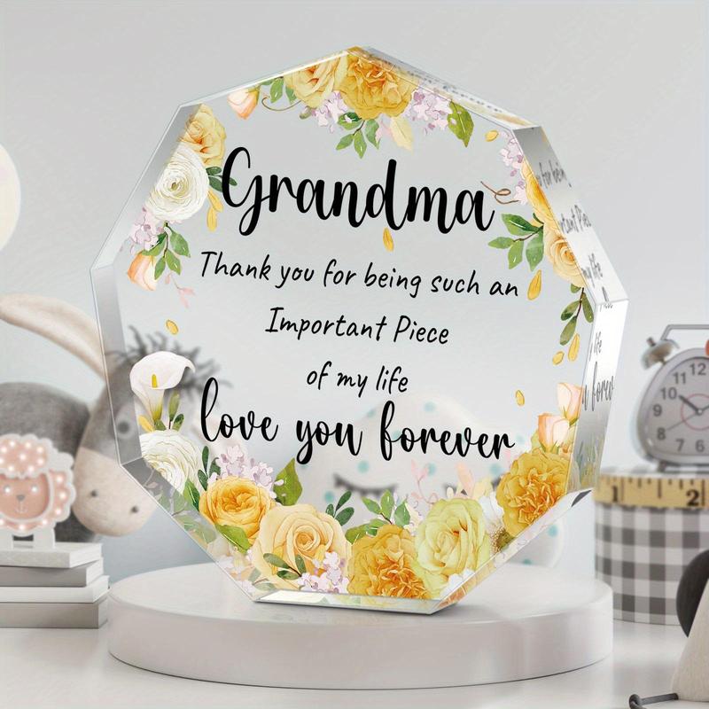 Flower Pattern Acrylic Plaque, 1 Count Creative Grandma Birthday Gift, Home Decoration Ornament, Birthday Gift for Grandma, Thanksgiving Gift