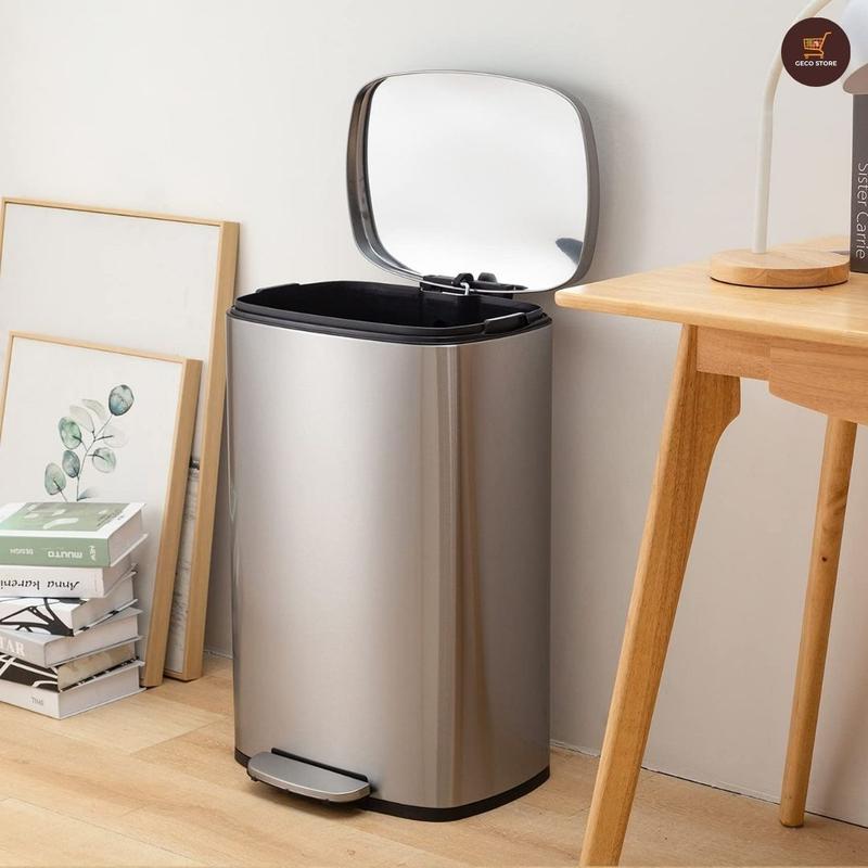 13 Gallon 50 L Garbage Can Kitchen Trash Can with Lid for Office Bedroom Bathroom Step Trash Bin Fingerprint-Proof Brushed Stainless Steel 13 Gallon   50 Liter