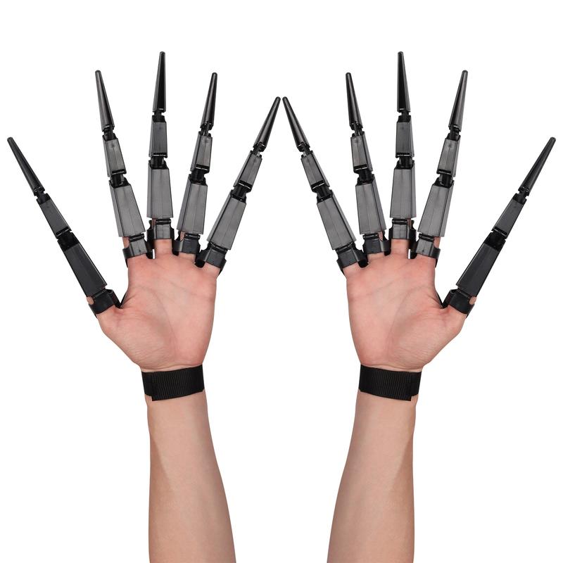 Halloween Articulated Fingers Extensions,1 Pair 3D Printed Flexible Articulated Finger Extensions Skeleton Bone Claw Hand Fits All Finger Sizes,Halloween Cosplay Party Decoration (Black,Left & Right)