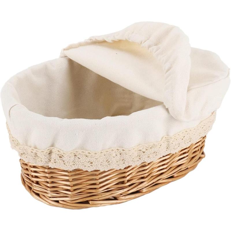 Round Bread Basket Serving Woven Bread Baskets Wicker Basket Sourdough Proofing Basket with Removable Liner and Cover (Wicker)