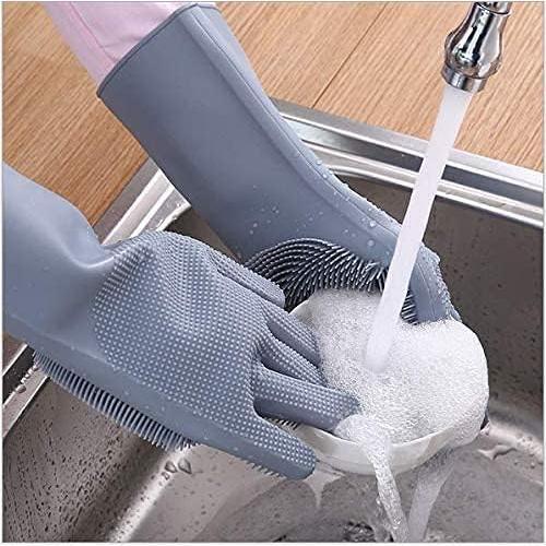 Silicone Dishwashing Gloves, Rubber Scrubbing Gloves, Sponge Cleaning Brush for Dishes Housework, Kitchen, Cars