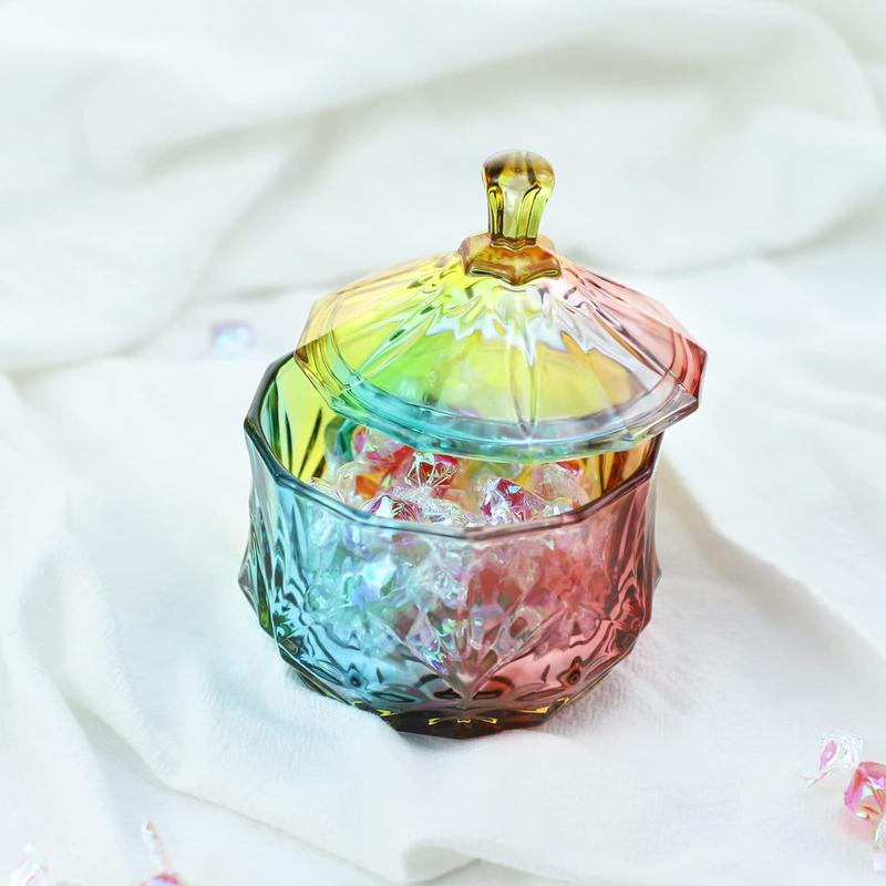 Royal Embossed Glass Apothecary Jar With Lid, Candy Candy Buffet Jar Crystal Jewelry Box 9 oz Bottles Colorful Tin Canister