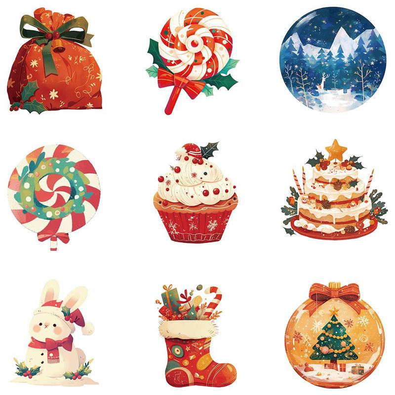 Christmas Series Sticker, 50pcs set Waterproof Self Adhesive Decor Paper, Decor Sticker for Gift Greeting Card Water Bottle Laptop Phone