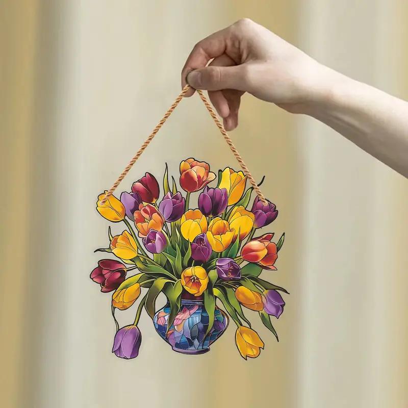 Yellow Flowers Window Hanging, Mica Flowers, Tulip Flowers Acrylic Window Hanging Art Decoration, Tulip Ornament, Gift For Her, Mom Thanksgiving Christmas Gifts Hangable