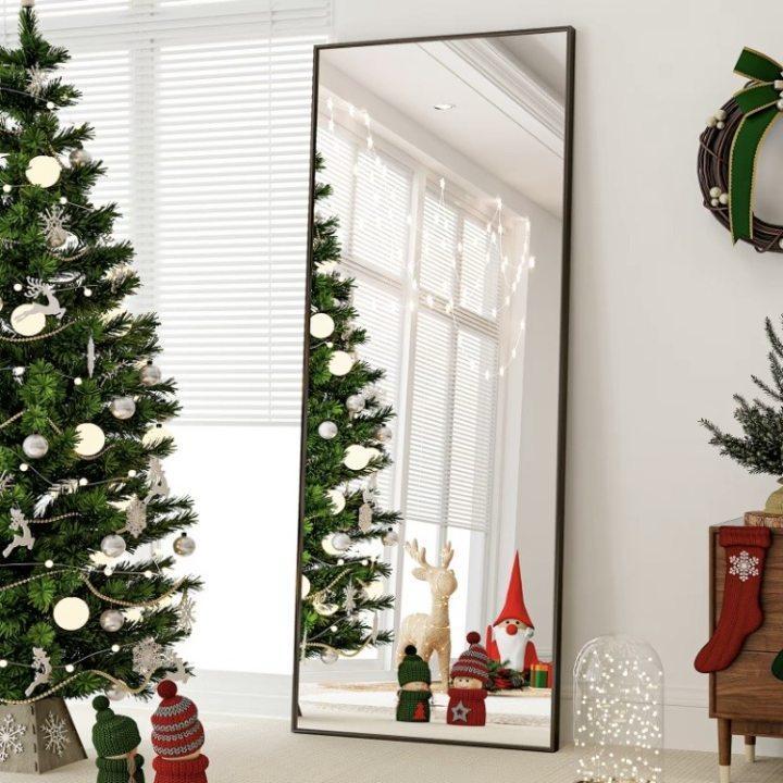 Floor Mirror with LED Light - 64” x 21” full-length mirror featuring a stand, dimming options, and three color lighting. This versatile mirror can be wall-mounted or used freestanding, making it perfect for full-body viewing in the living room, bedroom.