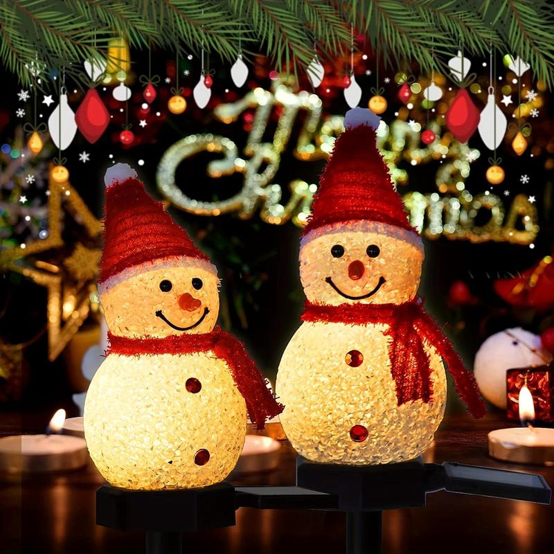 Christmas Solar Powered Snowman Design Garden Stake Light, 1 4 Counts Outdoor Garden Yard Lawn Plug-in Light, Decorative Light for Home Garden Yard Lawn