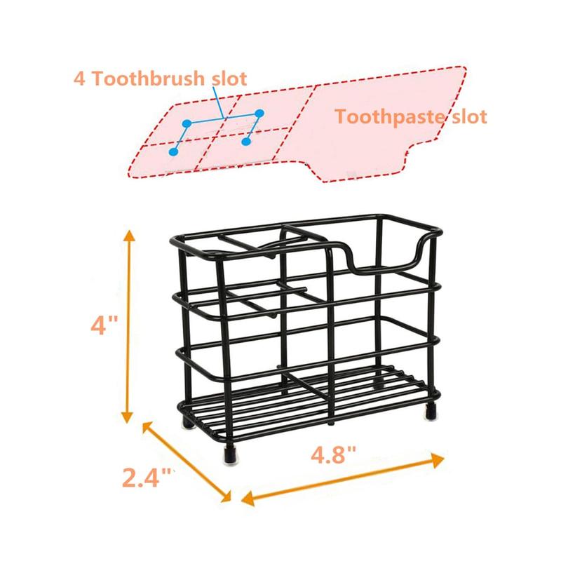 Toothbrush Holder for Bathrooms, 5 Slots, Black Stainless Steel Bathroom Accessories Organizer, Toothbrush and Toothpaste. Rubber